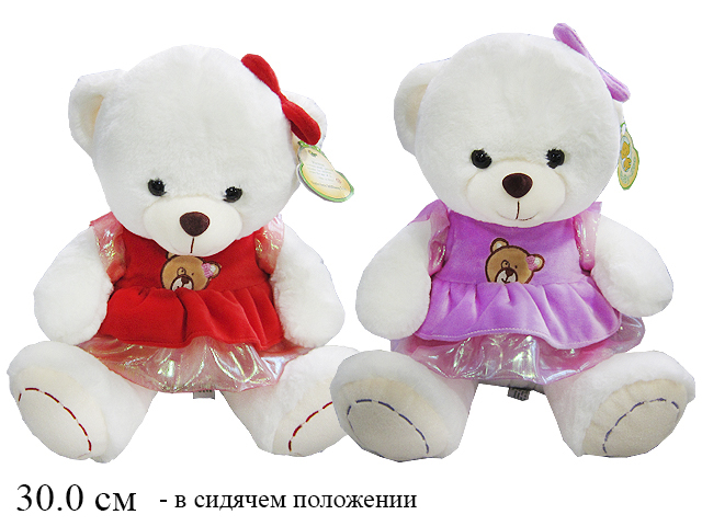Игрушка мягконабивная - медведь - девочка сидяч., в платье (2 цвета) 30 см