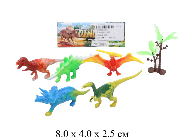 Н/5 шт динозавров+дерево в пак. 286A