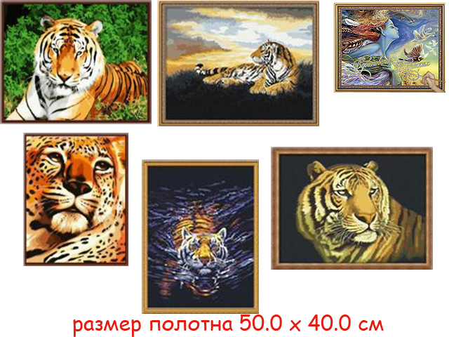 Н/для творчества - картина по номерам - тигр 40 х 50 см (5 видов : G035, G036, G158, GX6309, G362) в