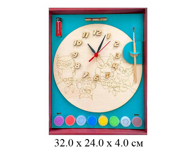 Часы с циферблатом под роспись "Совы" с красками (дерево)Нескучные игры