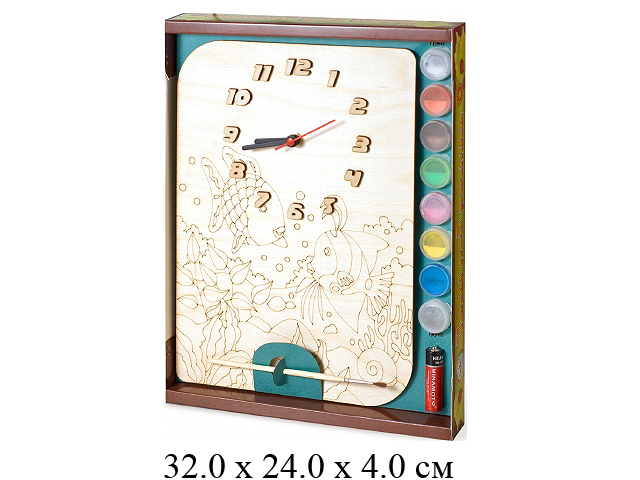 Часы с циферблатом под роспись "Рыбки" с красками (дерево)Нескучные игры