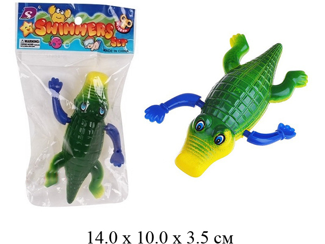 Игрушка в пак. д/малышей - крокодил завод.. водоплавающий (3 цвета) 9901