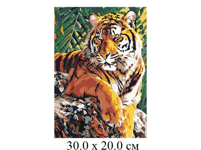 Н/для творчества раскраска по номерам"Тигр на камне"(основа,кисть,краски,лак,вспом.лист)Лори