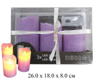 Набор 3 шт  светодиодных свечи-светильника на батарейках с инфракрасным пультом (пластик) фиолетовый