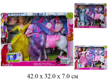 Кукла в кор. гнущ. + лошадь + аксессуары (3 вида) в кор.DM0003