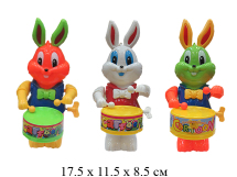 Игрушка для малышей заяц с барабаном зав. в пак. 3 цв.  836