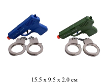 Н/полиц.пистолет-трещетка+наручники СИНИЙ в пак. 2 цв.XB54-1P