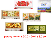 Н/для творчества - картина по номерам (триптих) - цветы 50 х 50 х 3 см  (5 видов : P029, P002, P059,