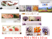 Н/для творчества - картина по номерам (триптих) - цветы 50 х 50 х 3 см  (6 видов : P067, P041, P016,
