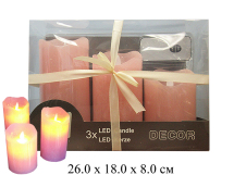 Набор 3 шт  светодиодных свечи-светильника на батарейках с инфракрасным пультом (пластик)розовый с э