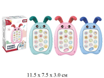 Телефон-зайчик для малышей на бат.2 режим(музык.,англ.обуч)свет,звук,мелодии,ушки-грызунок в кор.3 ц