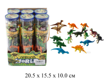 Н/16 шт животных динозавров + подставка в тубусе  с ручками в диспл"World"