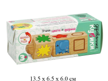 Кубики деревянные на оси "Учим цвета и формы" (3 кубика) "Десятое королевство"