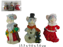 Н/3 шт  мышь, Дед Мороз,снегурочка, снеговик керам в блист.