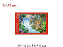 Пазлы (1000 элементов) - "Тигры и водопад" в кор. "Рыжий кот"